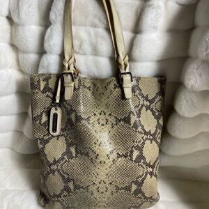 Cynthia Rowley Leather Beige and dark gray snake skin prints large tote bag